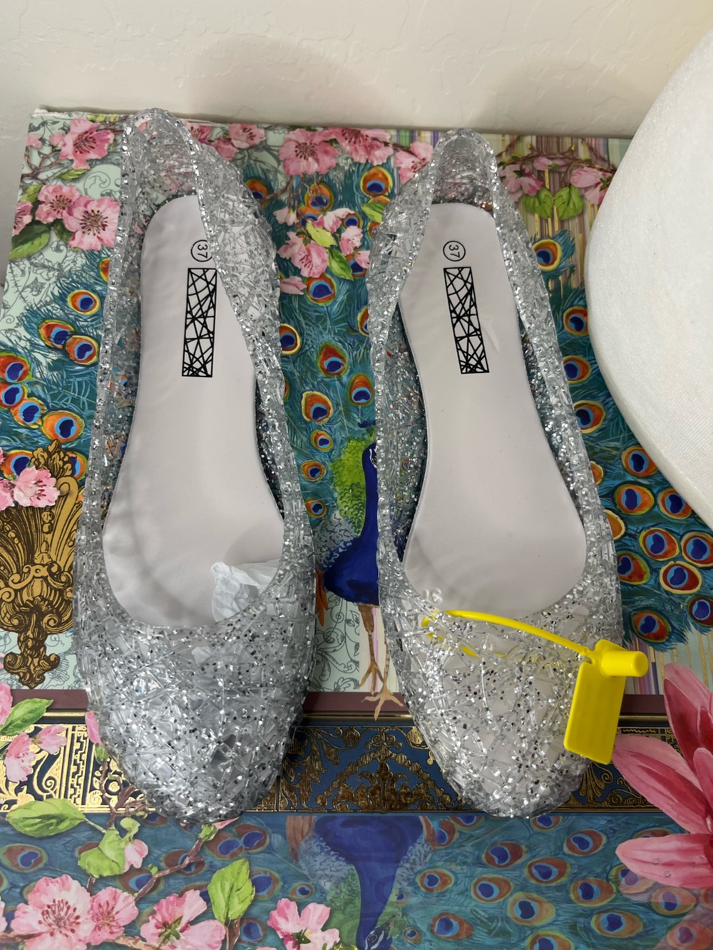 Silver Glitter Caged Mesh Jelly Ballet Flats Women’s Size 6.5 (EU 37)